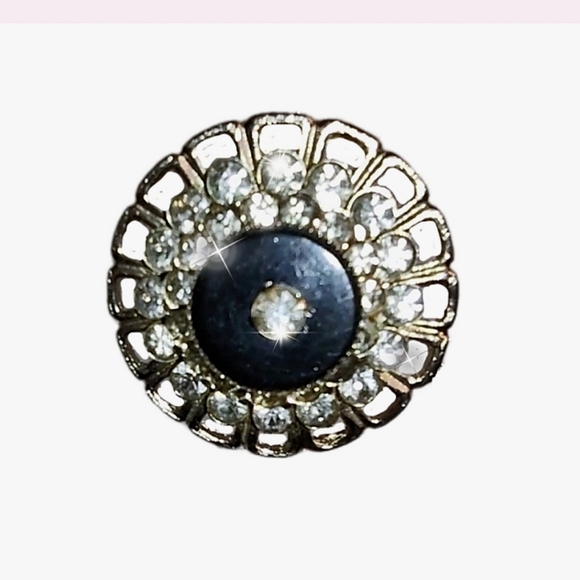 Vintage Art-deco Brooch Black Onyx & White Crystal - Picture 7 of 9